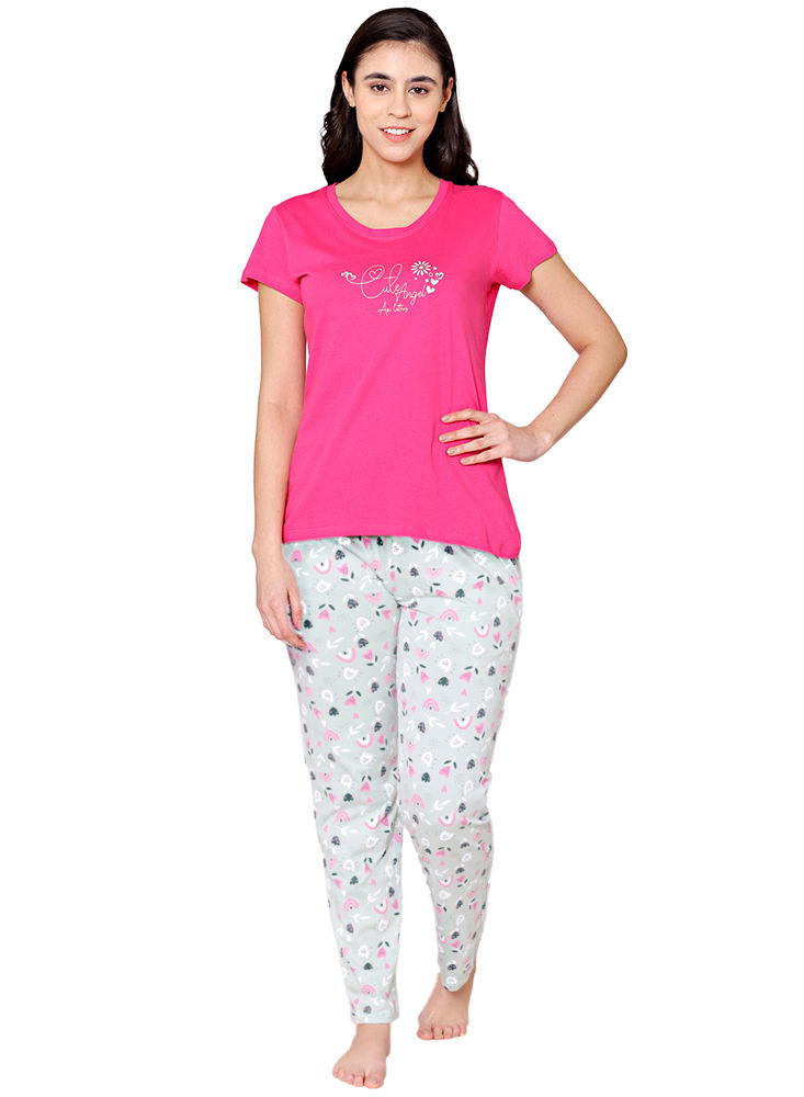 Bodycare Womens Combed Cotton Printed Tshirt & Capri Set-BSCS16006