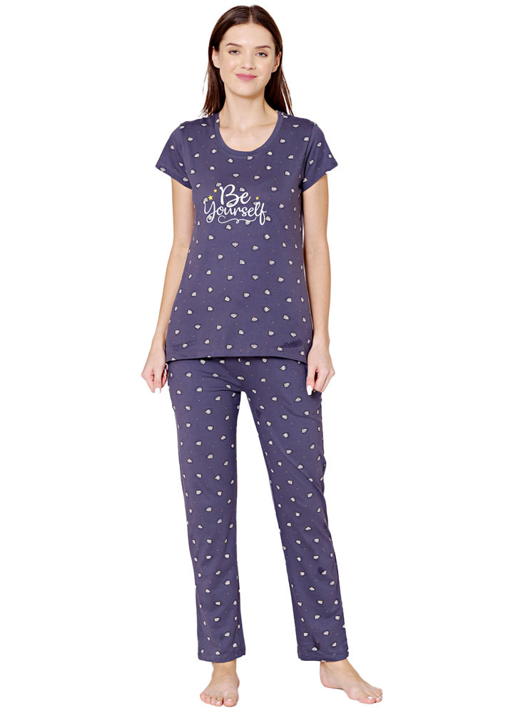 Bodycare Womens Combed Cotton Printed Tshirt & Pyjama Set-BSLS12007