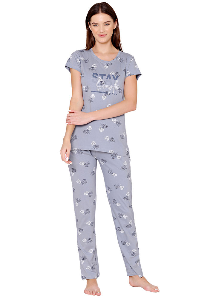 Bodycare Womens Combed Cotton Printed Tshirt & Pyjama Set-BSLS12011