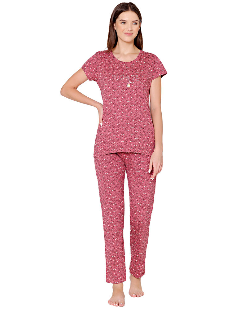 Bodycare Womens Combed Cotton Printed Tshirt & Pyjama Set-BSLS12012