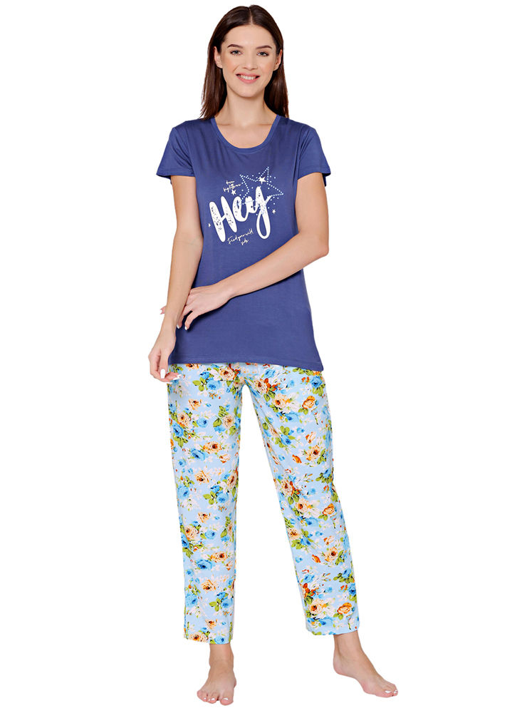 Bodycare Womens Modal Spandex Printed Tshirt & Pyjama Set BSLS14004