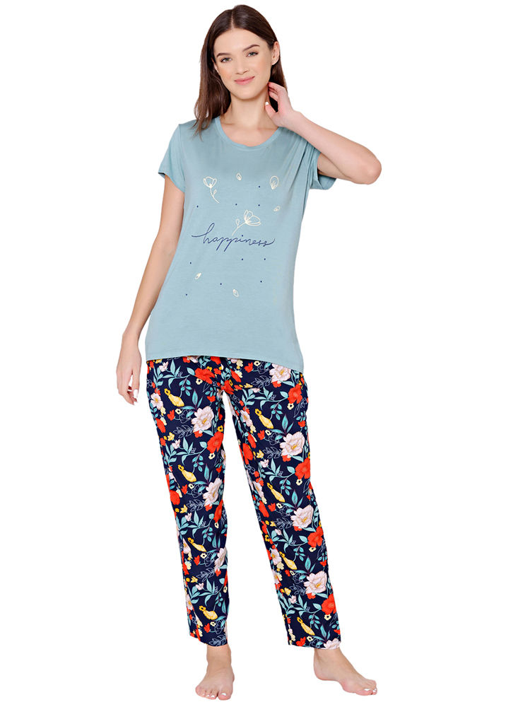 Bodycare Womens Combed Cotton Printed Tshirt & Capri Set-BSCS16001