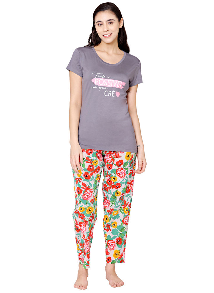 Bodycare Womens Modal Spandex Printed Tshirt & Pyjama Set BSLS14013