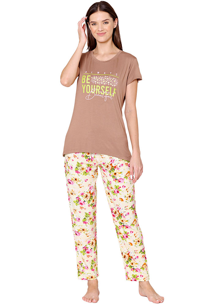 Bodycare Womens Modal Spandex Printed Tshirt & Pyjama Set BSLS14014