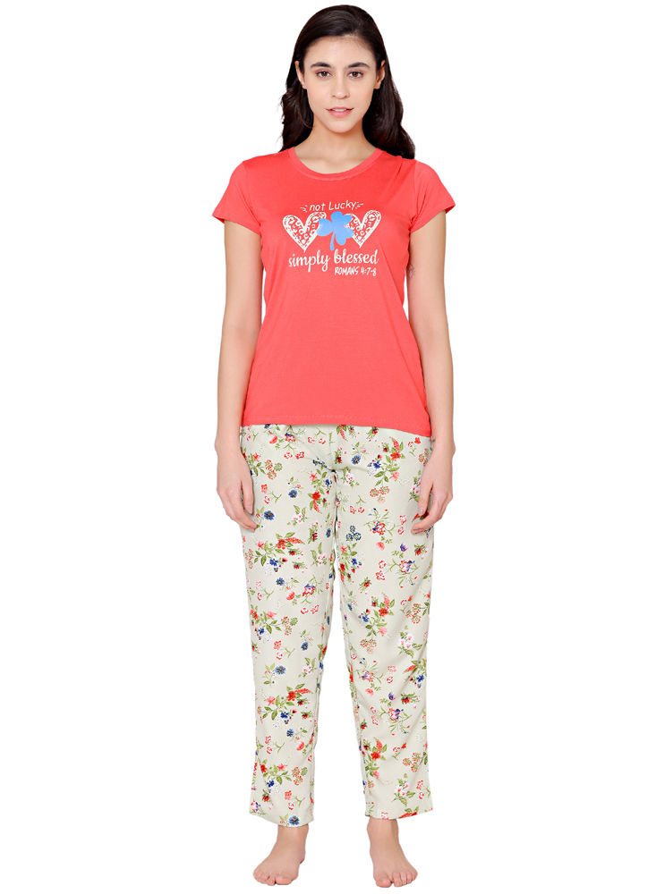 Bodycare Womens Modal Spandex Printed Tshirt & Pyjama Set BSLS15001