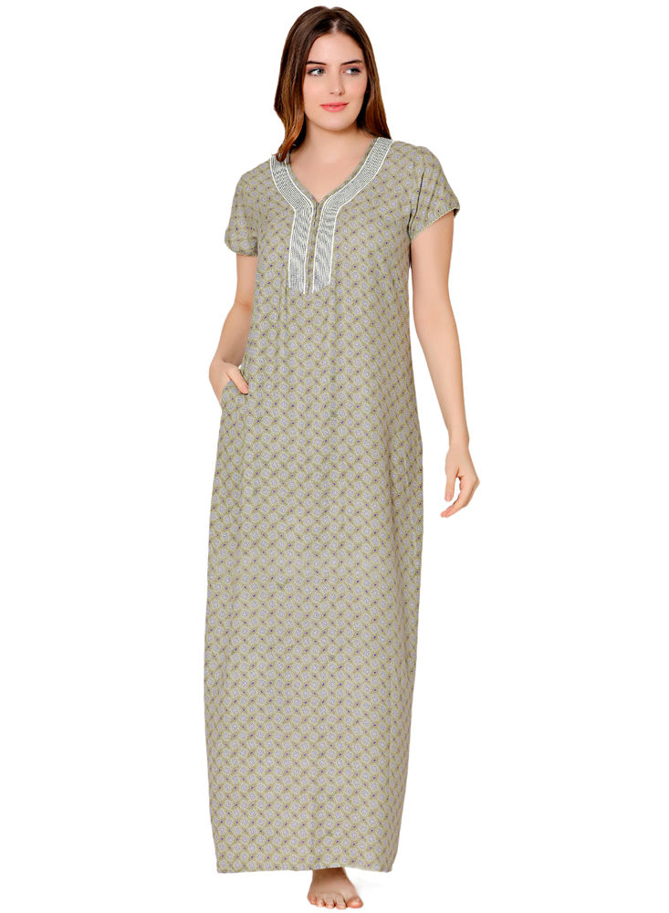 Buy BODYCARE Womens Polycotton U Neck Printed Long Night Dress-BSN2016B-L  Grey at