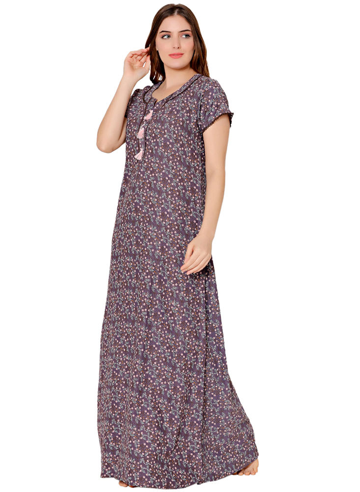 Bodycare Womens Polycotton U Neck Printed Long Night Dress-BSN2016A