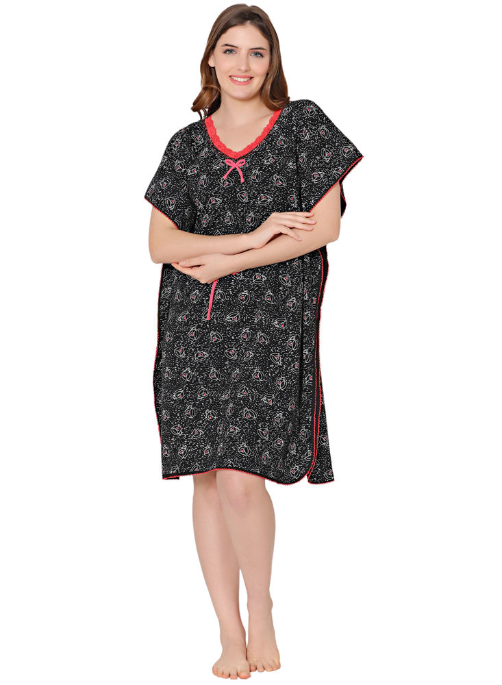 Bodycare Womens Combed Cotton Round Neck Printed Short Night Dress-BSN9001