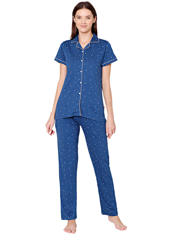 Bodycare Womens Cotton Printed Night Suit Set of Shirt & Pyjama-BSNS18001