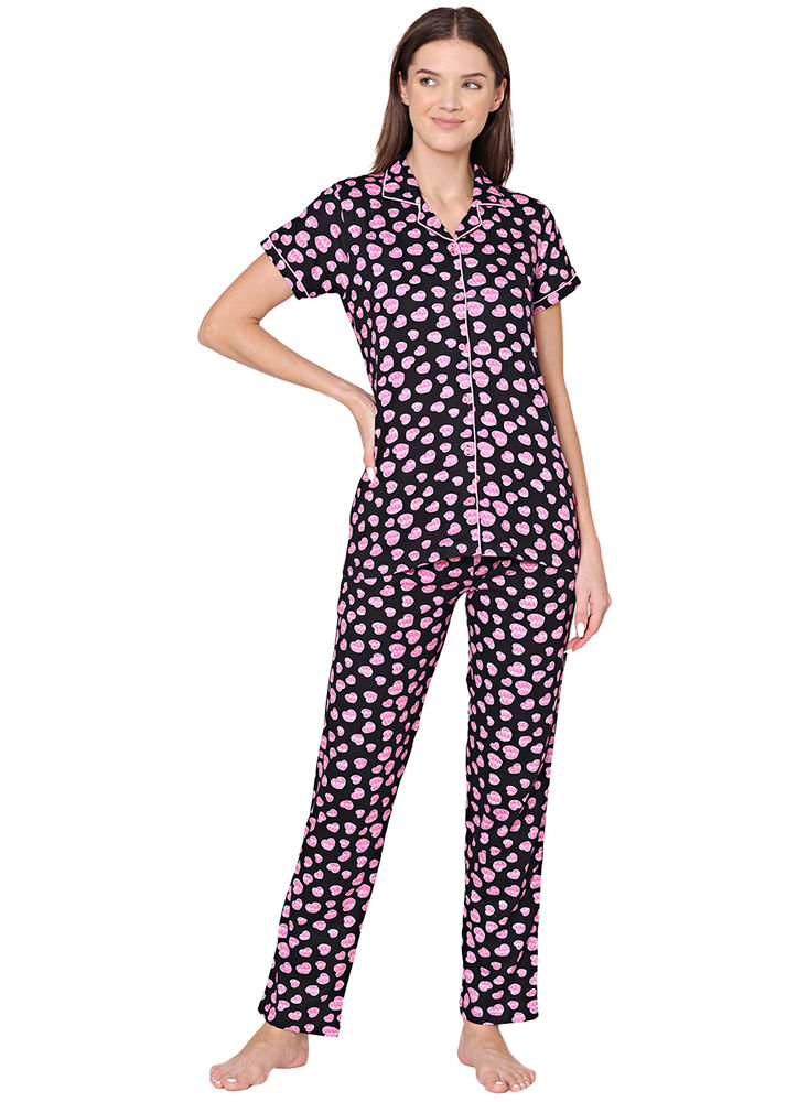 Bodycare Womens Cotton Printed Night Suit Set of Shirt & Pyjama-BSNS18004