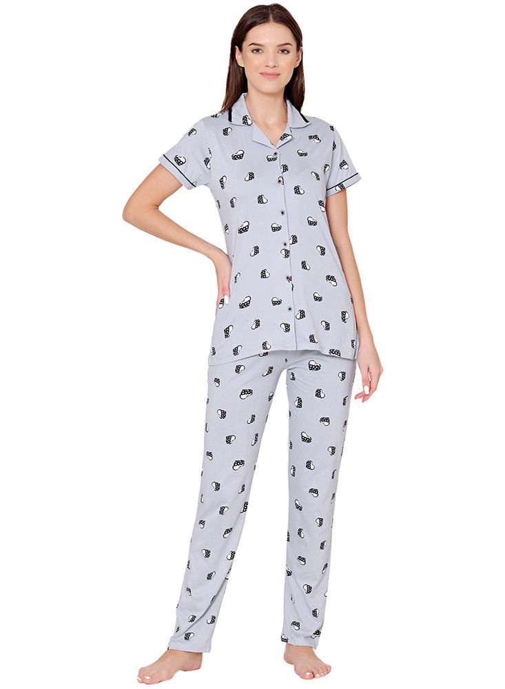 Bodycare Womens Cotton Printed Night Suit Set of Shirt & Pyjama-BSNS18009