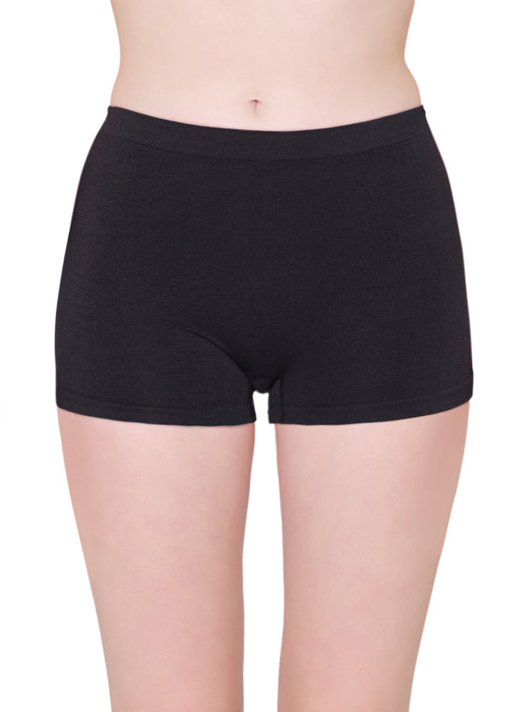 BodyX womens microfiber spandex black solid seamless premium boyshorts BX501-pack of 1