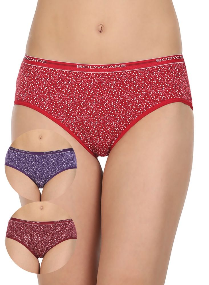 Pack of 3 Bikini Style Printed Cotton Briefs in Assorted colors-8200