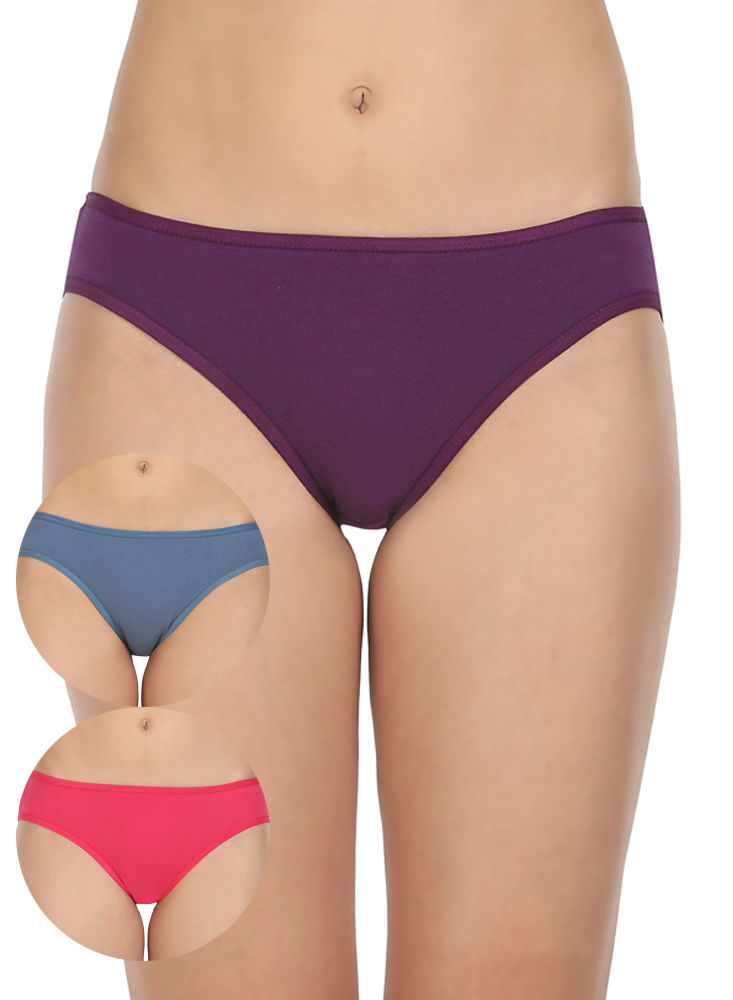 Pack of 3 High-Cut Bikini Style Cotton Briefs in Assorted colors-1440C