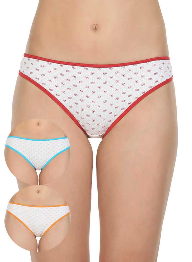 Pack of 3 High-Cut Bikini Style Cotton Printed Briefs in Assorted colors-1438