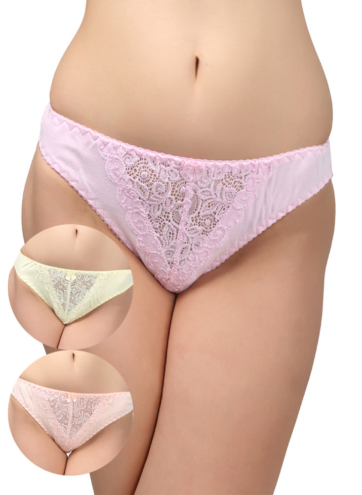 BODYCARE Pack of 3 Bikini Style Cotton Briefs in Assorted colors with Lace Crotch-E1457C