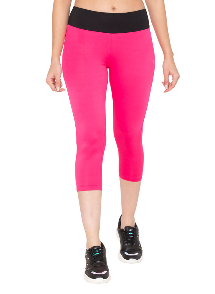 BODYACTIVE Women's High Waisted Yoga Capris with Pockets, Non See Through Workout Sports Running Capri, Tummy Control-LC09-PINK