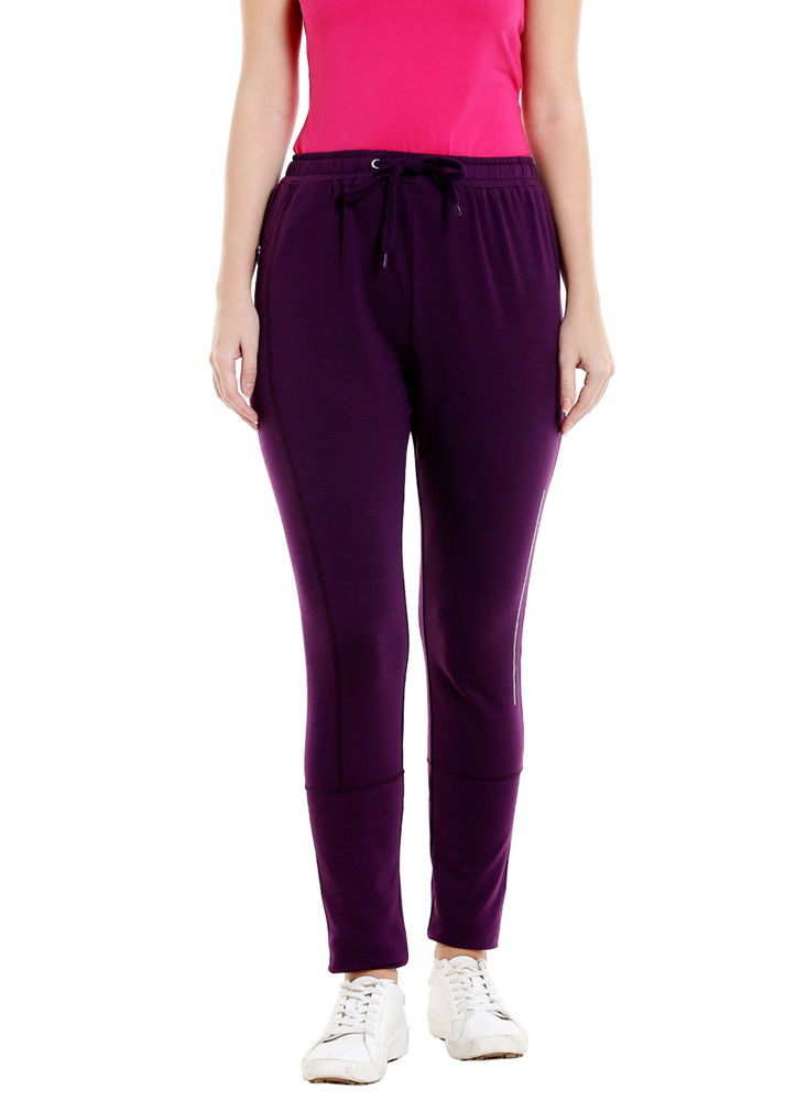 Bodyactive Women Zipper Trackpant in Dark Purple Colour-LL11-DPU