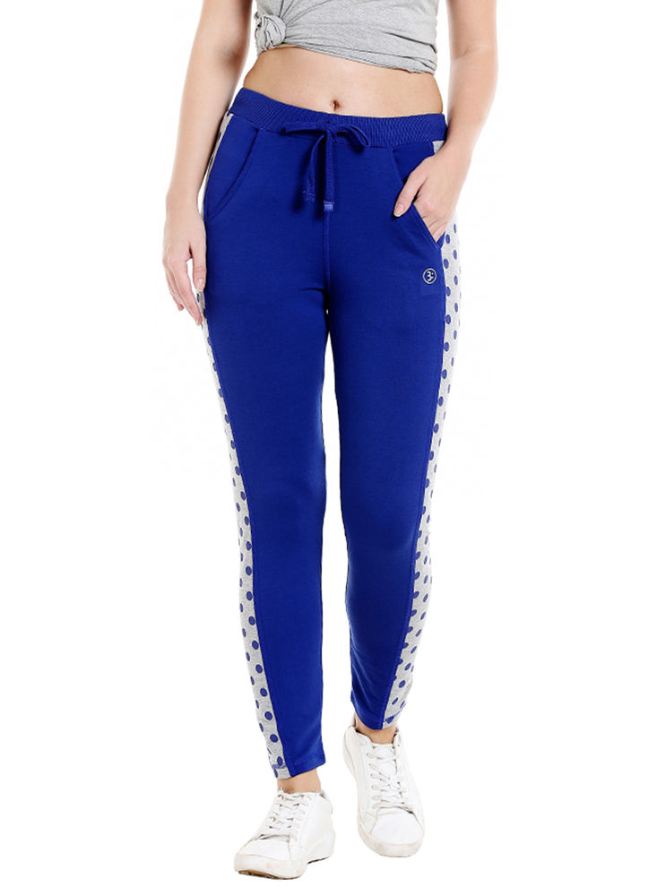 Bodyactive Women Fashion Polka Dots Trackpant in Royal Blue Colour-LL14-RBL