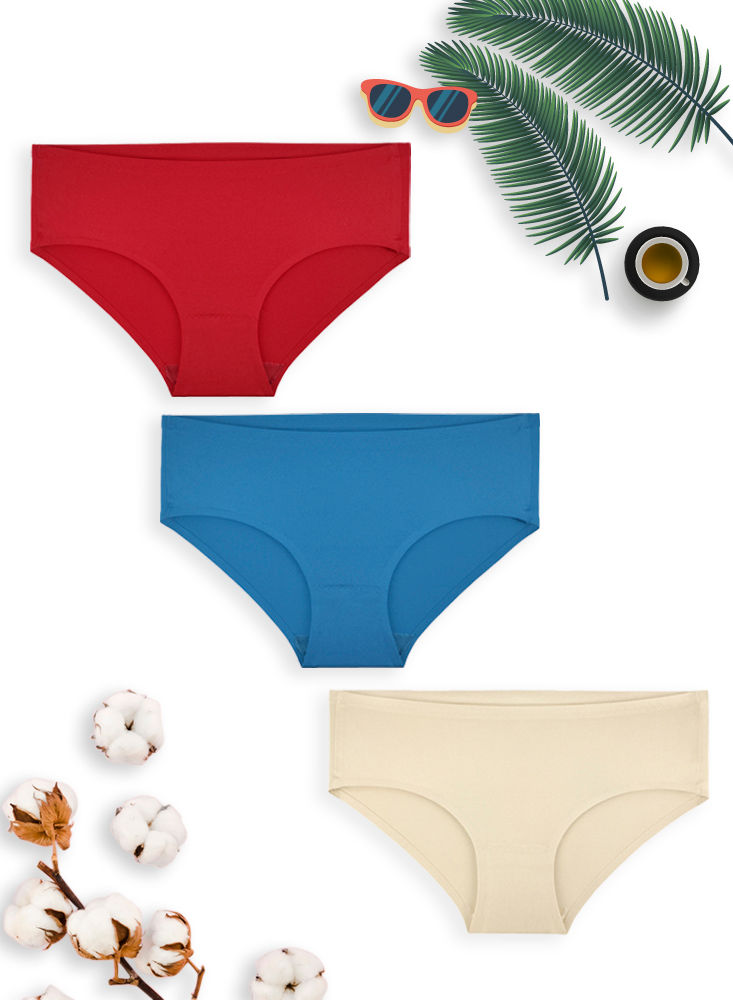 Bodycare Polysatin Invisibles Stitchless 3PCS Hipsters Panty Pack in Assorted Colors PB06