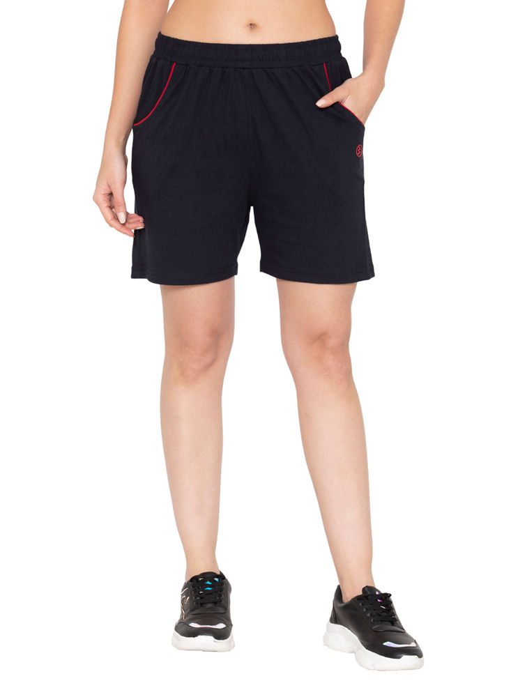 Bodyactive Women Navy Cotton Shorts with Pockets -SHW2-NAV/RED