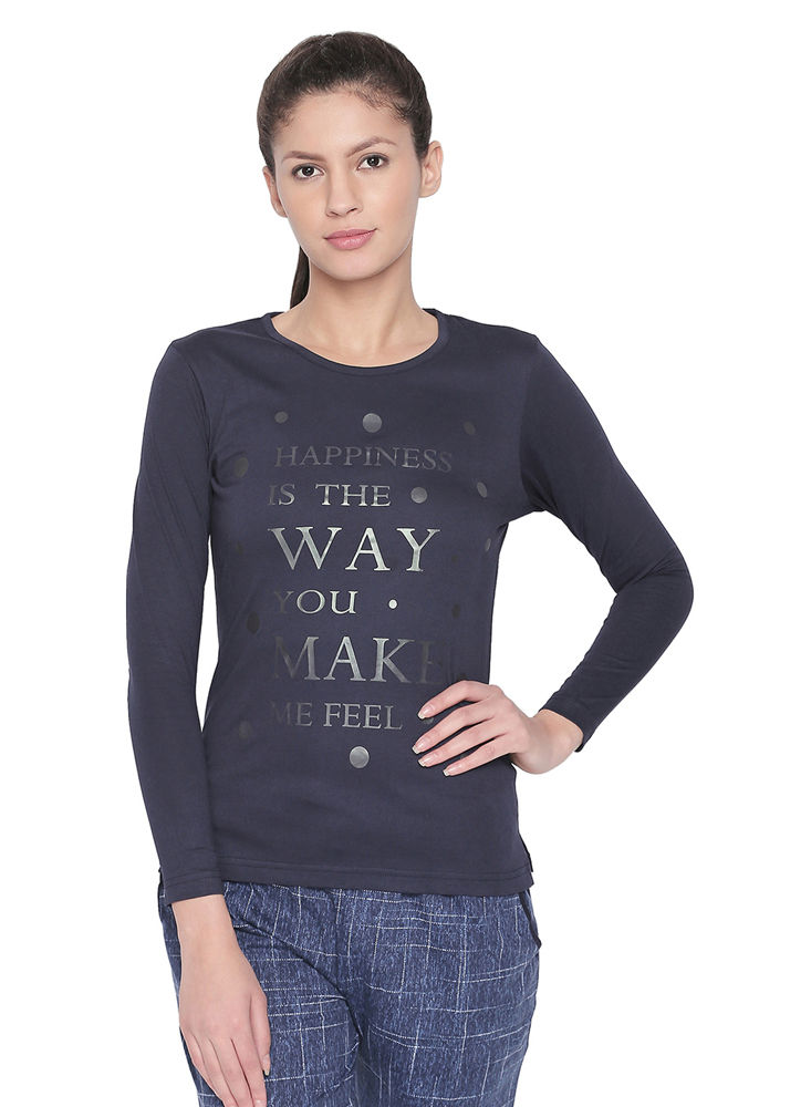 Bodyactive Women Navy Round Neck Tee-TS102-NAVY