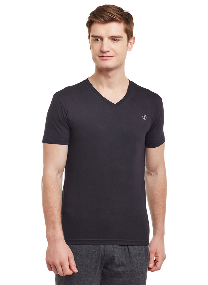 Bodyactive Men Black Cotton V-Neck T-Shirt-TS13-BLK