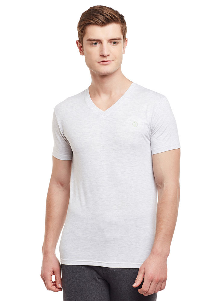 Bodyactive Men Heather Grey Cotton V-Neck T-Shirt-TS13-HTGREY