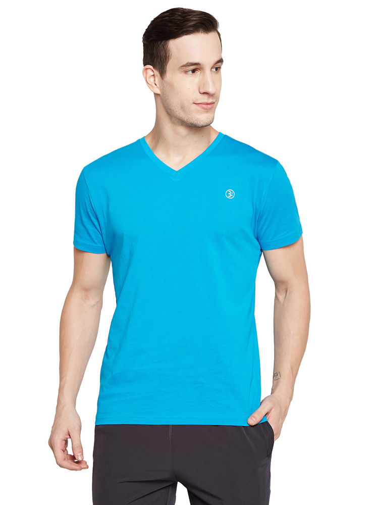 Bodyactive Men Teal Cotton V-Neck T-Shirt-TS13-TEAL