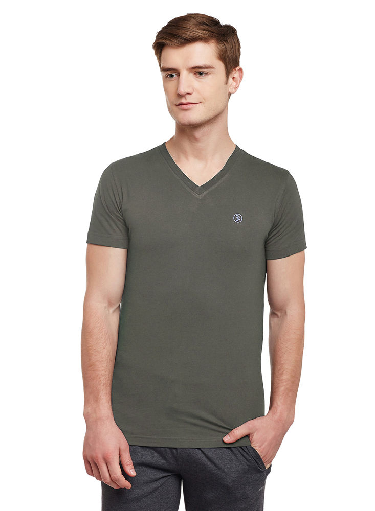 Bodyactive Men Cotton V-Neck T-Shirt-TS13-OLV