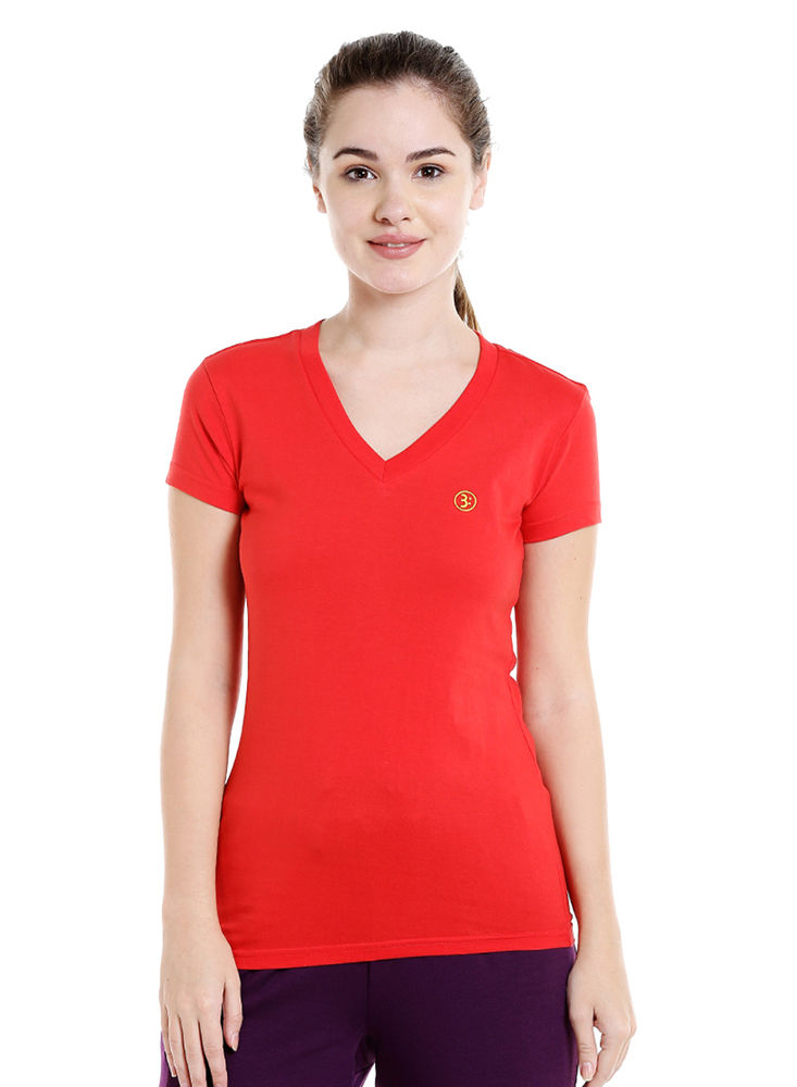 Bodyactive Women Red V Neck Tee-TS14-RED