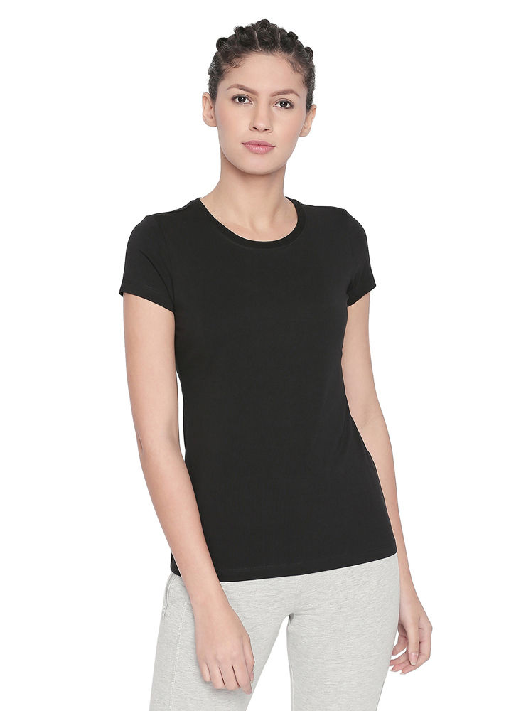 Bodyactive Women Black Round Neck Tee-TS19-BLACK