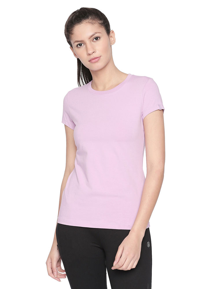 Bodyactive Women Light purple Round Neck Tee-TS19-LTPUR