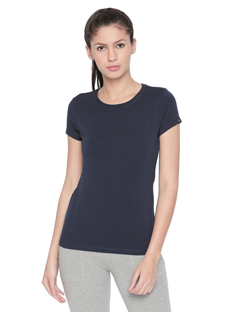 Bodyactive Women Navy Round Neck Tee-TS19-NAVY