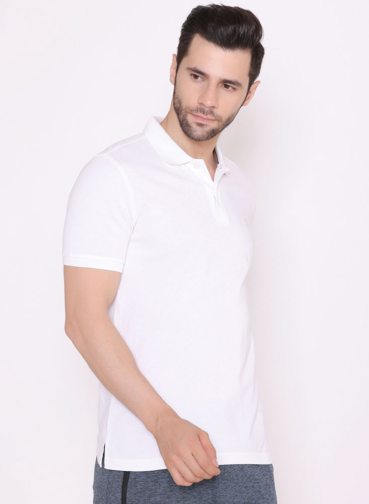 Bodyactive Solid Casual Half Sleeve Cotton Rich Pique Polo T-Shirt for Men -TS50-WHITE