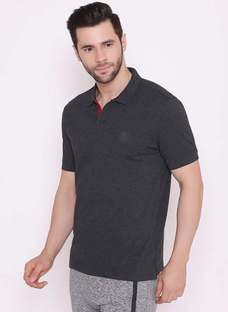 Bodyactive Solid Casual Half Sleeve Cotton Rich V neck Pique Polo T-Shirt for Men-TS52-DGRMLWI