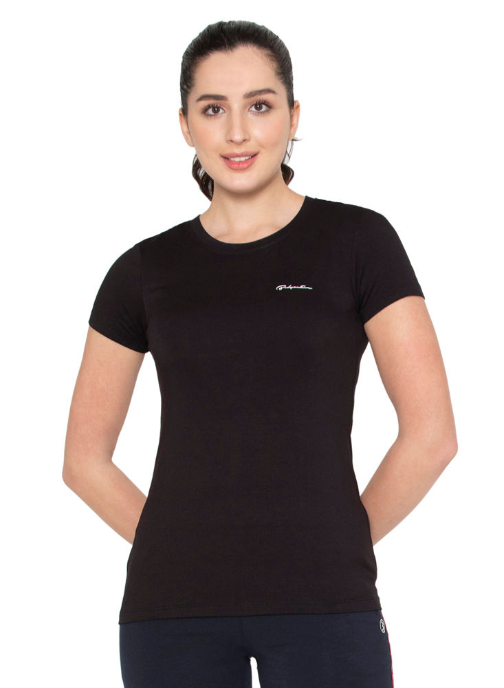 Bodyactive Women Round neck Half Sleeve Viscose T-shirt in 1pcs-TS83-BLK