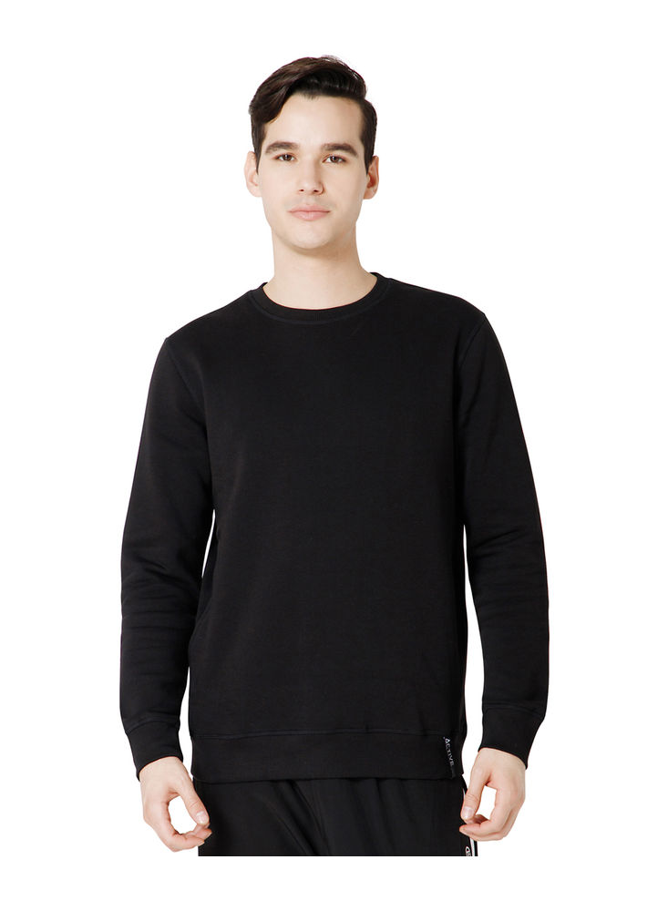 Bodyactive Men Fleece Crew Neck Black Sweatshirt TSM111-BLK