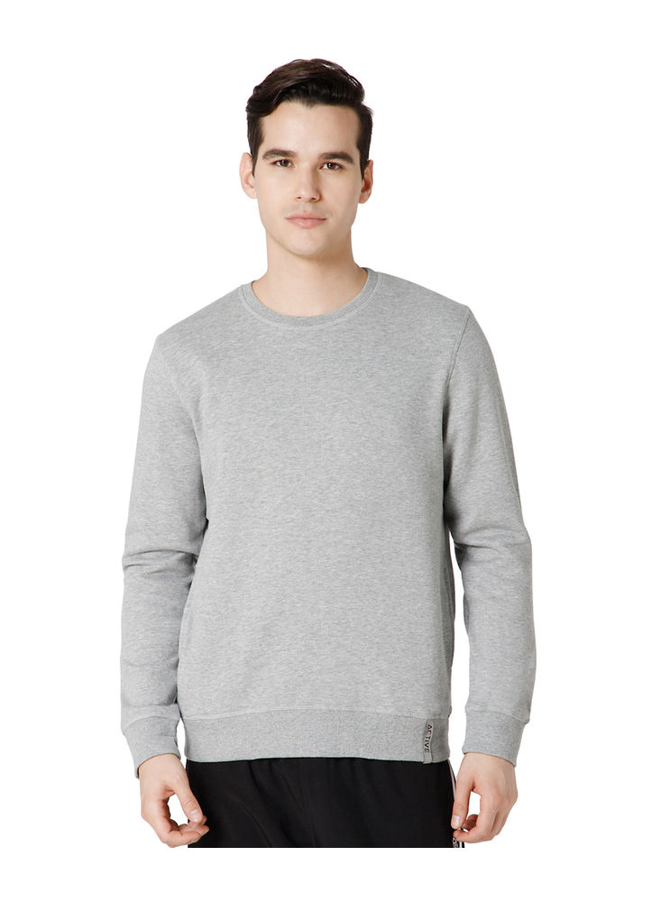 Bodyactive Men Fleece Crew Neck Grey Sweatshirt TSM111-GRML