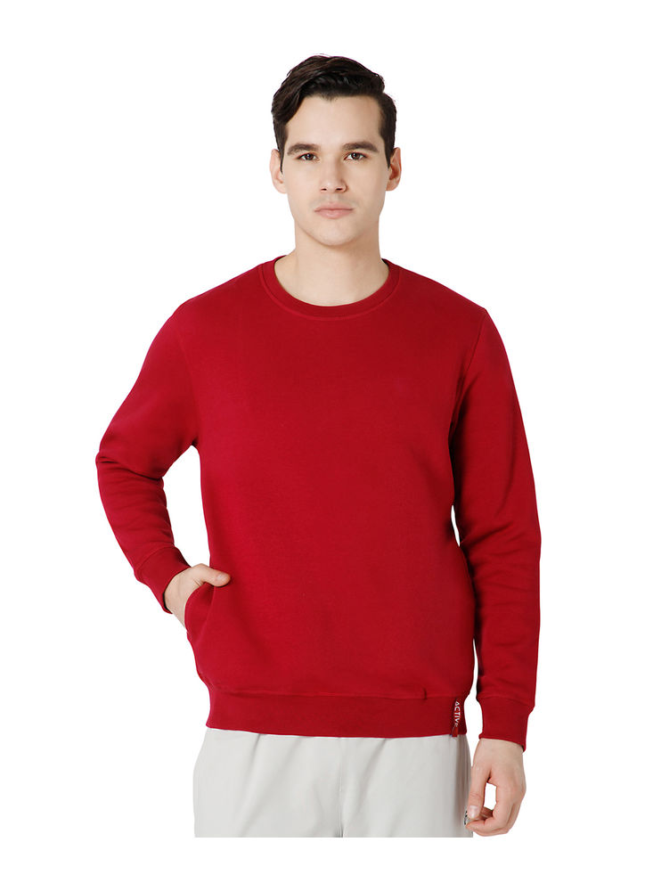 Bodyactive Men Fleece Crew Neck Maroon Sweatshirt TSM111-MEH