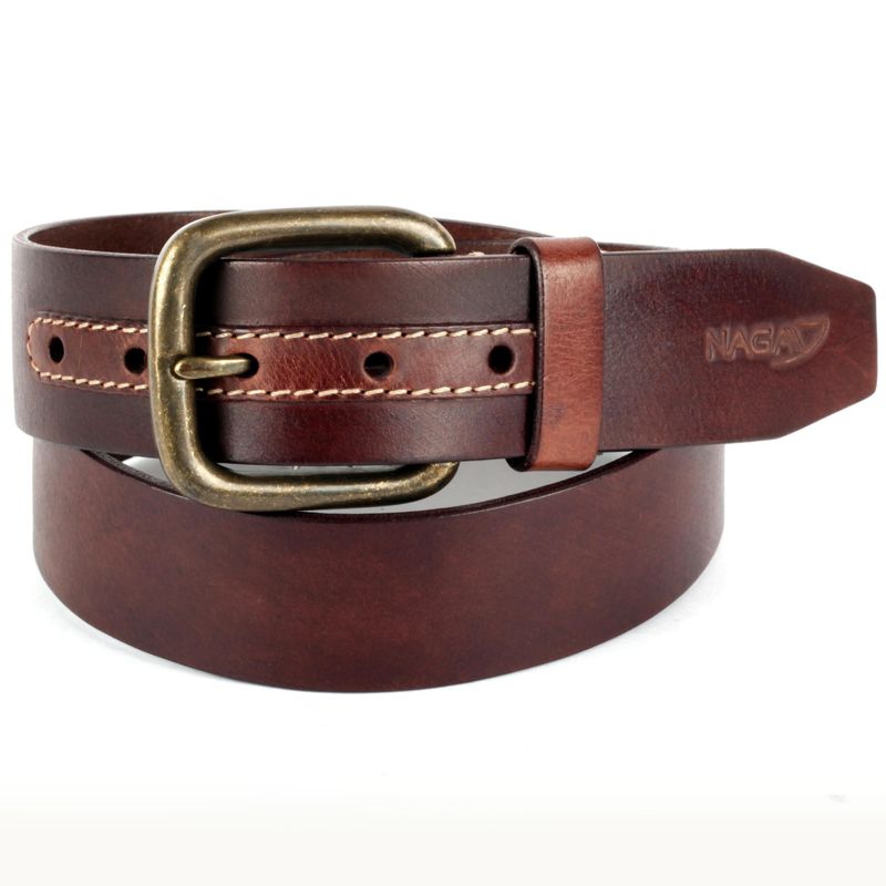 Colored Brown Casual leather Belt For Men With Stitch Detail