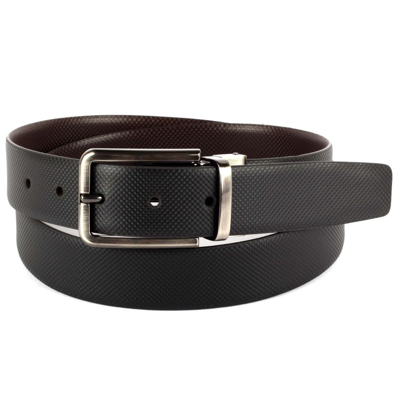 Reversible Leather Belt With Twist & Turn Buckle in Matt Hexagonal Texture