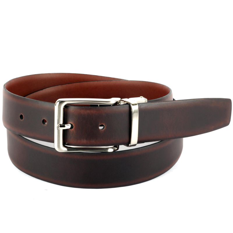 Brown & Tan Reversible Leather Belt With Twist & Turn Buckle in Oil ...