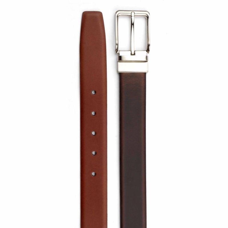 Brown & Tan Reversible Leather Belt With Twist & Turn Buckle in Oil ...