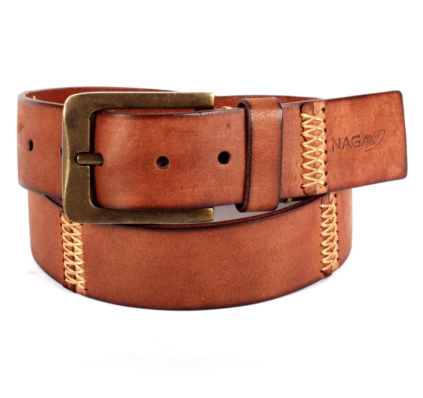 Colored Brown Casual leather Belt For Men With Stitch Detail