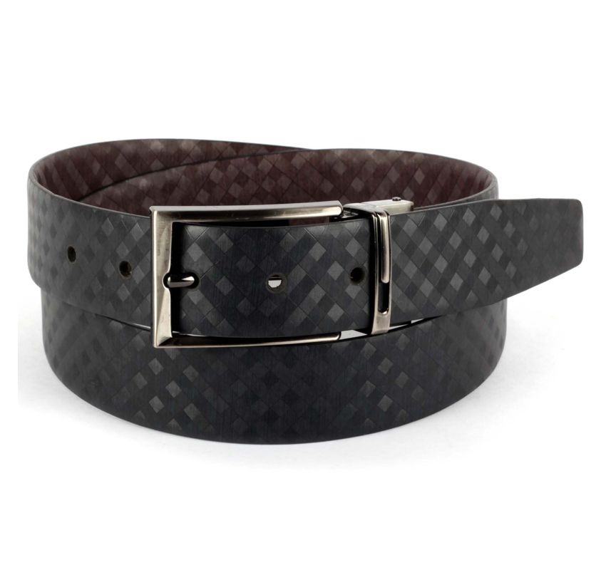 Reversible Leather Belt in Big Checkered Texture