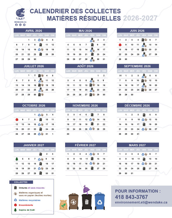 Calendrier de collecte 2026-2027