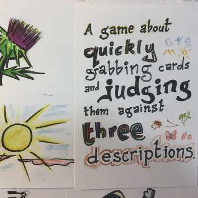 A game about quickly grabbing cards and judging them against three descriptions.