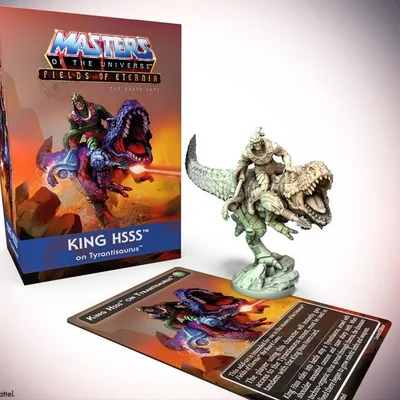 Masters of The Universe: Fields of Eternia The Board Game – King Hsss on Tyrantisaurus