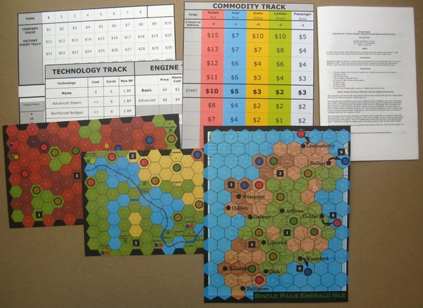 Cover image of Bindle Rails Expansion #3: Eastern Canada, Denver and Rio Grande and Emerald Isle board game